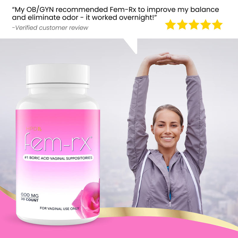 [Australia] - Fem-Rx Boric Acid Vaginal Suppositories for Women - Help Eliminate Odor - 30 Capsules - by HPD Rx - Pack of 1 