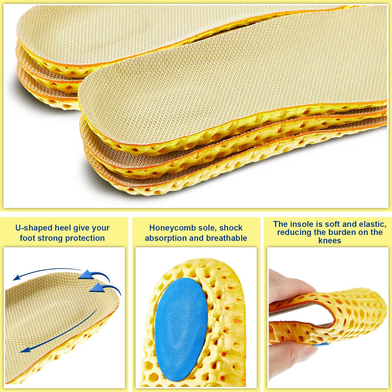 [Australia] - 4 Pairs Shock Absorbing Shoe Insoles Elastic Honeycomb Sneaker Inserts Breathable Memory Insoles for Men Shoe Lifts Men Soft Replacement Shoe Soles for Men Women Sports Shoes Boots (Men US 8-12) Men US 8-12 