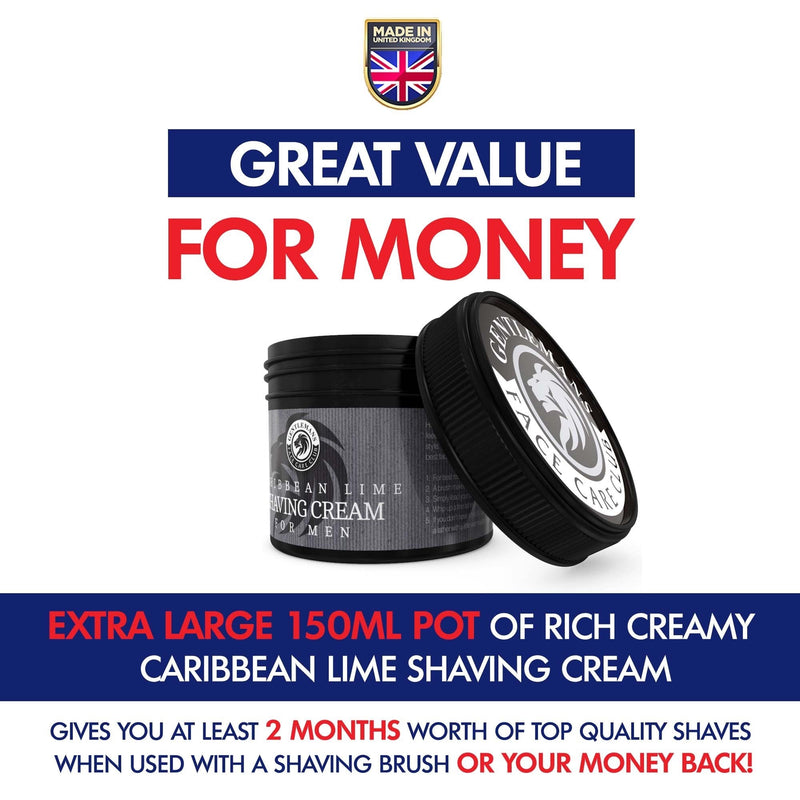 [Australia] - Lime Shaving Cream - Luxury Shave Cream From Gentlemans Face Care Club - Large 90 Day Supply 150ml Pot + 100% Money Back Guarantee (Caribbean Lime) 