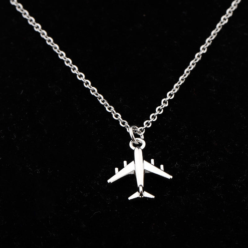[Australia] - FUSTYLE Airplane Necklace Aircraft Pendant Flight Attendant Jewelry Pilot Gifts for Aviation Traveler (Silver) 