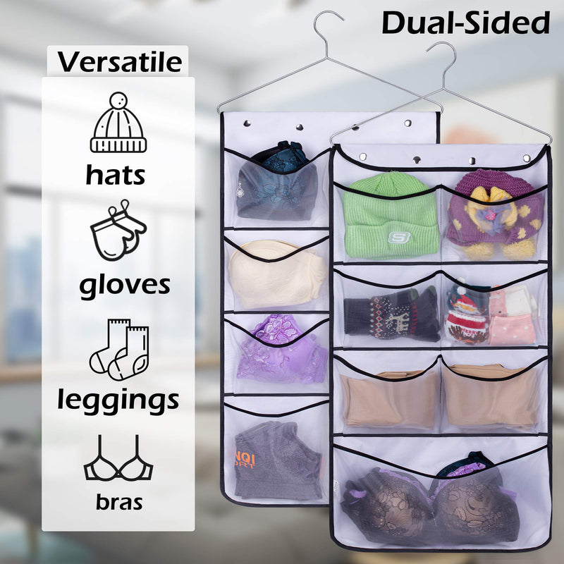 [Australia] - MISSLO Durable Hanging Closet Double Sided Bra Stocking Clothes Socks Organizer 15 Large Mesh Pockets, White 