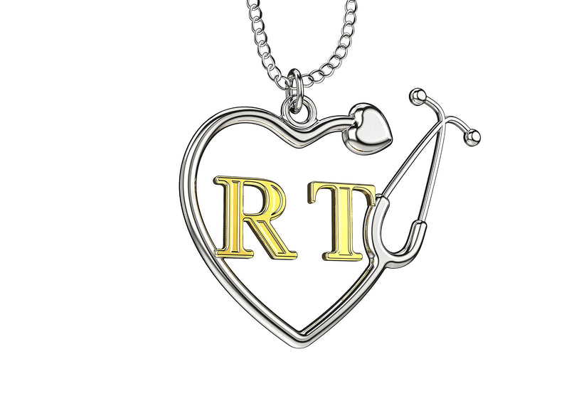 [Australia] - Caring Hands Gifts RT Respiratory Therapist Stethoscope Heart Necklace, RT Gift, RT Pendant 