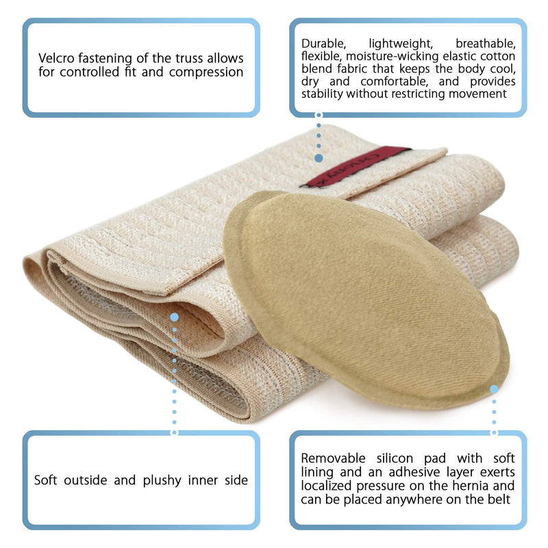 [Australia] - ORTONYX Premium Umbilical Hernia Belt for Men and Women / 6.25" Abdominal Binder with Hernia Support Pad - Navel Ventral Epigastric Incisional and Belly Button Hernias - Beige OX5241-S/M S/M (22"-35") 