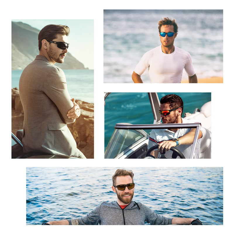 [Australia] - Polarized Sunglasses for Men, Sports Sunglasses for Men, UV Protection Sunglasses for Women for Cycling Fishing Trekking TR31 Bright Black Frame & Grey Lens 
