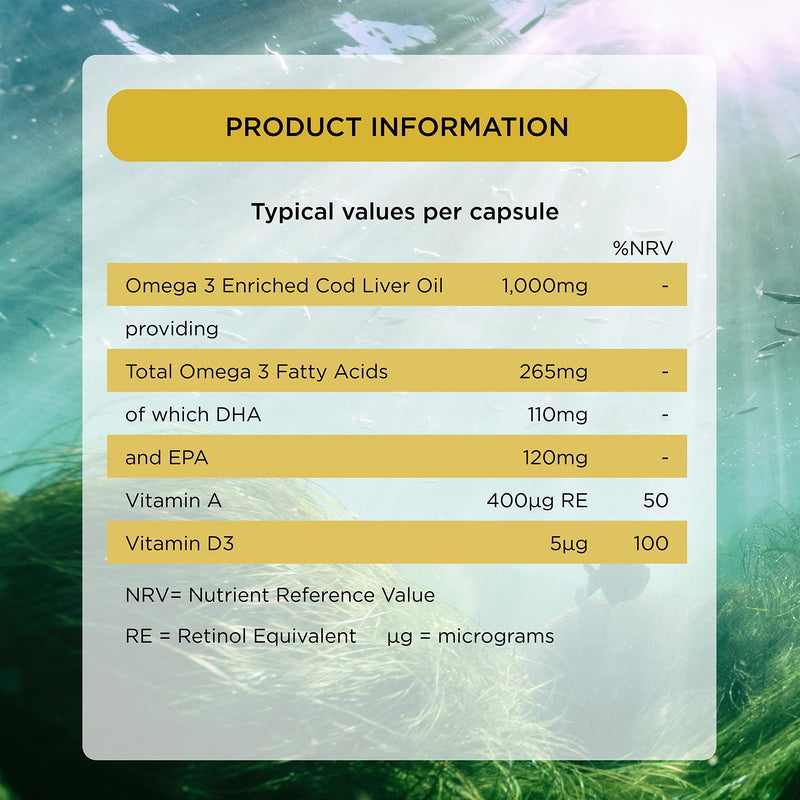 [Australia] - Healthspan Cod Liver Oil 1,000mg (120 Capsules) | Rich in Omega 3 Fatty Acids DHA & EPA | Brain, Eyes & Heart Health | Vitamin A & D3 | Vision, Bones, Teeth & Immune | Sustainably Sourced 120 Count (Pack of 1) 