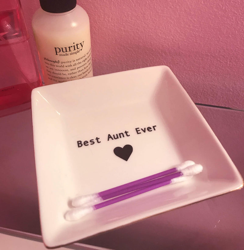[Australia] - Best Aunt Ever Gifts– Ceramic Jewelry Dish or Ring Holder – BAE Trinket Tray - Elegant Birthday Gift for Auntie by Simply Charmed 