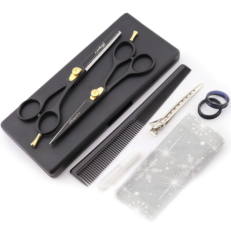 [Australia] - Haryali London Black Hairdressers Professional 6 Inch Hairdressing Barber Scissors Set Texturing Thinning Hair Cutting Shears With Adjustable Screw Comes in Presentation Case 