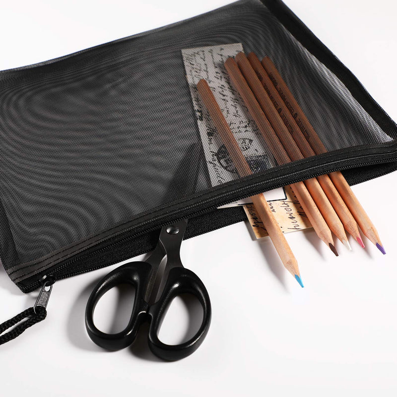 [Australia] - Norme 10 Pieces Black Mesh Bags Makeup Bags Cosmetic Travel Organizer Bags Mesh Zipper Pouch Pencil Case, 9.5 x 7.1 Inches 