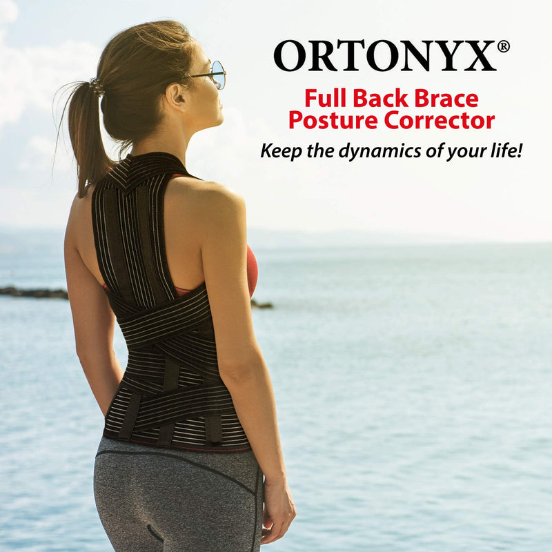 [Australia] - ORTONYX Full Back Support Brace with Removable Dorso-lumbar Pad - Upper and Lower Back Pain Relief, Thoracic Kyphosis, Rounded Shoulders, Posture Correction / S Small (Pack of 1) Black 