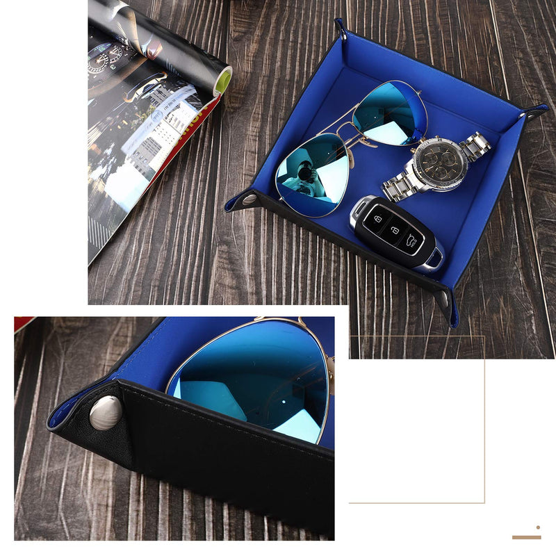 [Australia] - Luxspire Valet Tray, PU Leather Tray, Catchall Tray, Men Women Jewelry Key Tray, Desk Storage Plate for Key Coin Phone Jewelry Wallet, Small Size - Black & Blue 