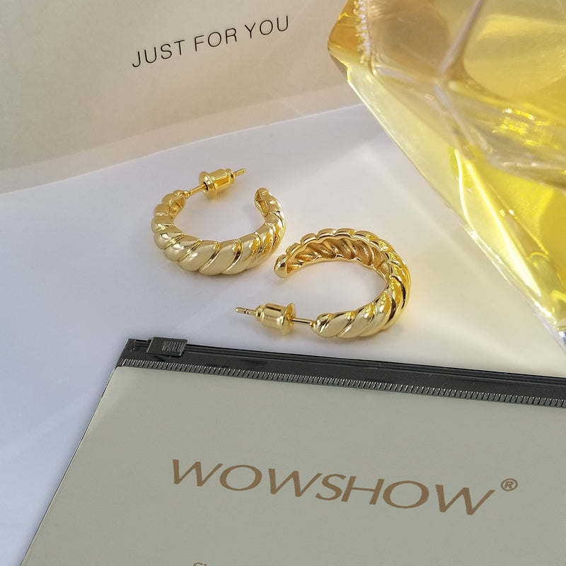 [Australia] - Wowshow Chunky Open Hoops 14K Gold Plated Hoop Earrings Croissant Hoop Earrings Twisted Round Earrings for Women Girls Gifts Gold 20 
