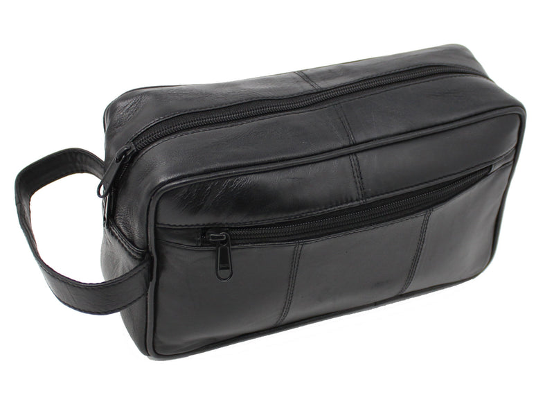 [Australia] - RAS WALLETS Men's Genuine Leather Travel Wash Gym Toiletry Bag Length 25cm x Height 16cm x Depth 14.5cm (Approx.) Black 