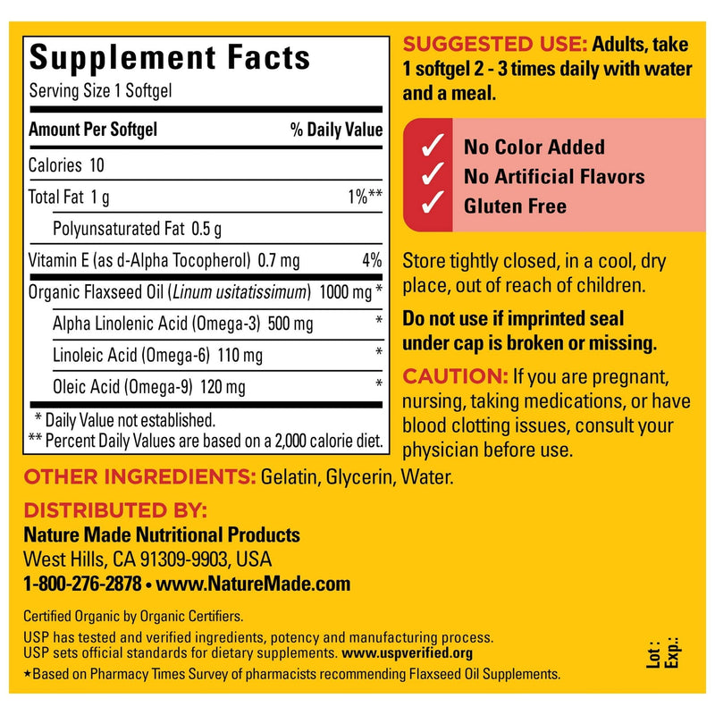 [Australia] - Nature Made Flaxseed Oil 1000 mg Softgels, 100 Count for Heart Health Support 100 Count (Pack of 1) 