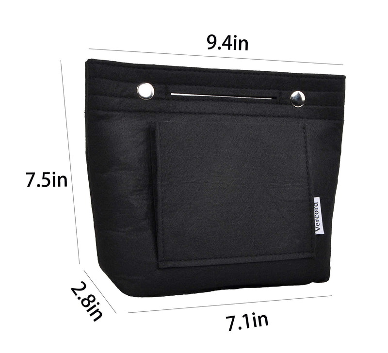 [Australia] - Vercord Mini Slim Small Felt Purse Organizer Insert Inside Handbag Tote Pocketbook for Women Black A-Mini-Black 