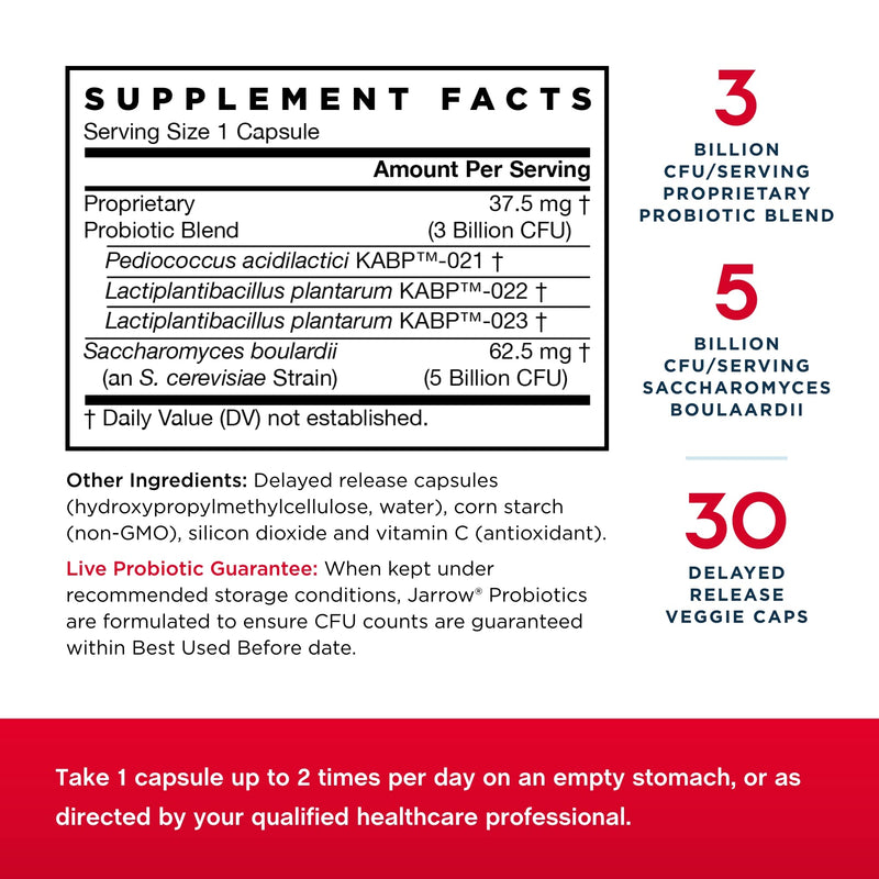 [Australia] - Jarrow Formulas Jarro-Dophilus Gut Calm - 3 Billion CFU - 30 Delayed Release Veggie Caps - Supports Relief from Occasional Gas, Bloating & Discomfort - Up to 30 Total Servings 30 Count (Pack of 1) 
