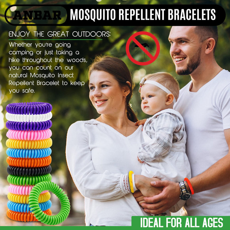 [Australia] - Anbar Mosquito Repellent Bracelets Bands for Adults and Kids, 14 Pack, All-Natural Deet-Free, Non-Toxic Protection, Stretchy Waterproof Anti-Mosquito Wristbands for Hiking and Camping 