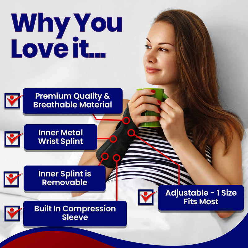 [Australia] - Carpal Tunnel Wrist Brace Night Support - Wrist Splint Arm Stabilizer & Hand Brace for Carpal Tunnel Syndrome Pain Relief with Compression Sleeve for Forearm or Wrist Tendonitis Pain Treatment (Right) Right 