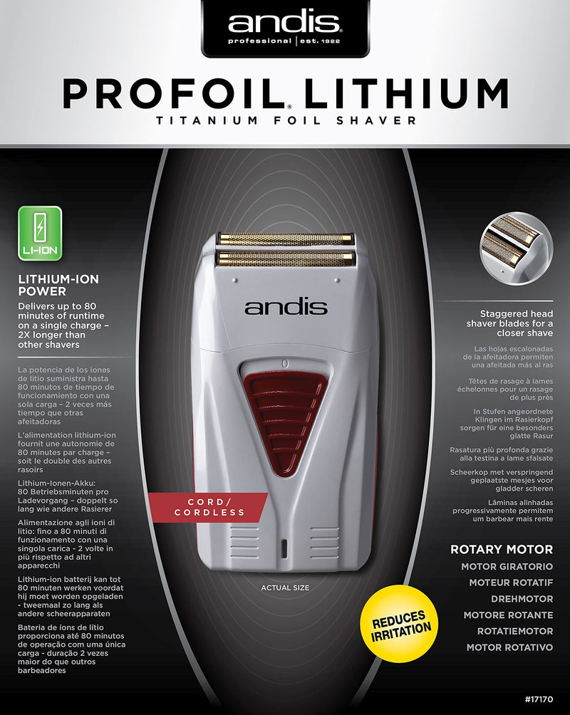 [Australia] - Andis 17150 Pro Foil Lithium Titanium Foil Shaver, Cord/Cordless, Gray Pro Foil Shaver 