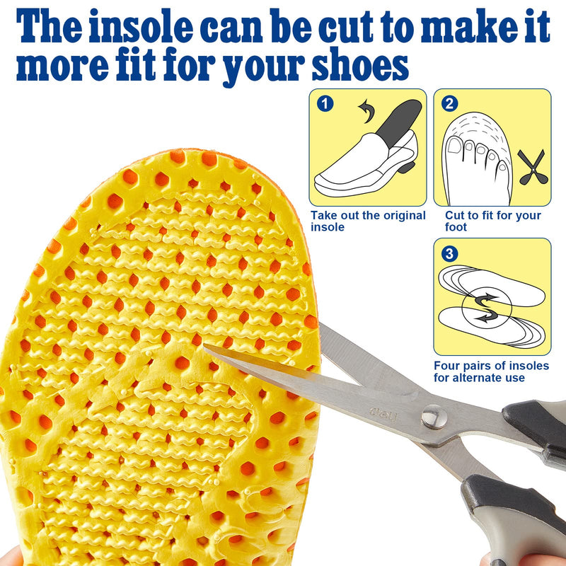 [Australia] - 4 Pairs Shock Absorbing Shoe Insoles Elastic Honeycomb Sneaker Inserts Breathable Memory Insoles for Men Shoe Lifts Men Soft Replacement Shoe Soles for Men Women Sports Shoes Boots (Men US 8-12) Men US 8-12 