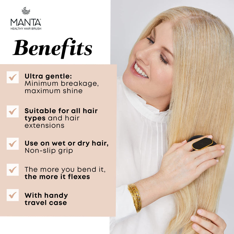 [Australia] - Manta Hair Brush, Anti Breakage Hairbrush, Detangle Brush for Curly, Thick, Fine, Wet Hair, Shower Scalp Shampoo Brush, Prevent Hair Breakage, Promote Hair Growth, Great on All Hair types, Black 