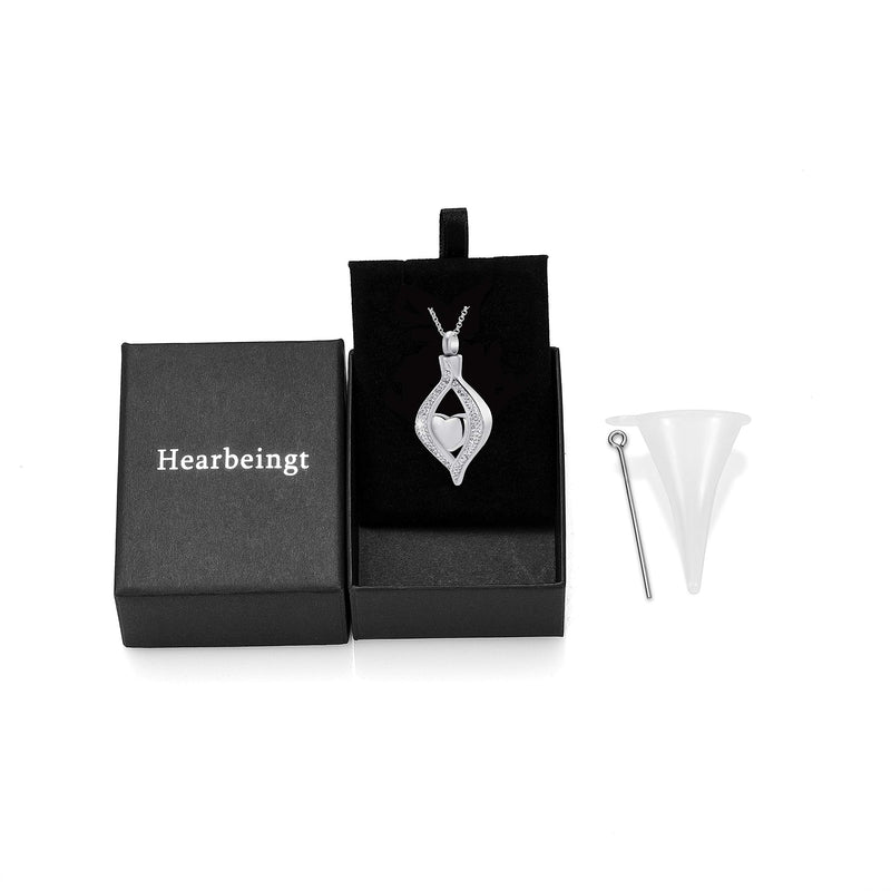 [Australia] - Hearbeingt Cremation Jewelry for Ashes, Classic Style Crystal Keepsake Necklace Made with Stainless Steel, Heart Shape Memorial Locket for Mam Silver 