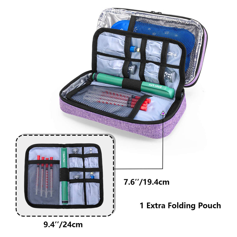 [Australia] - Yarwo Insulin Cooler Travel Case with 4 Ice Packs, Double Layer Diabetic Supplies Organizer for Insulin Pens, Blood Glucose Monitors or Other Diabetes Care Accessories, Purple 