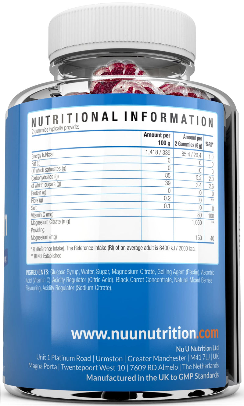 [Australia] - Magnesium Gummies 1060mg for Adults and Kids (5+) - 60 Vegan Gummies - Berry Flavour - Providing 150mg of Elemental Magnesium & 80mg of Vitamin C - Magnesium Citrate Supplement 