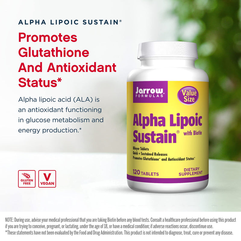 [Australia] - Jarrow Formulas Alpha Lipoic Sustain 300 mg - 120 Tablets - Universal Antioxidant + Biotin - Glucose Metabolism & Energy Production Support - Releases ALA Over Longer Period - Up to 120 Servings 120 Count (Pack of 1) 