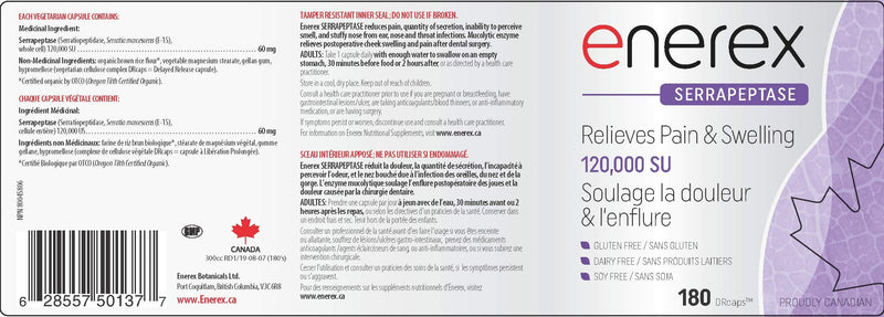 [Australia] - ENEREX Serrappetase 120,000SU - Relieves Pain & Swelling, 180 DRcaps 