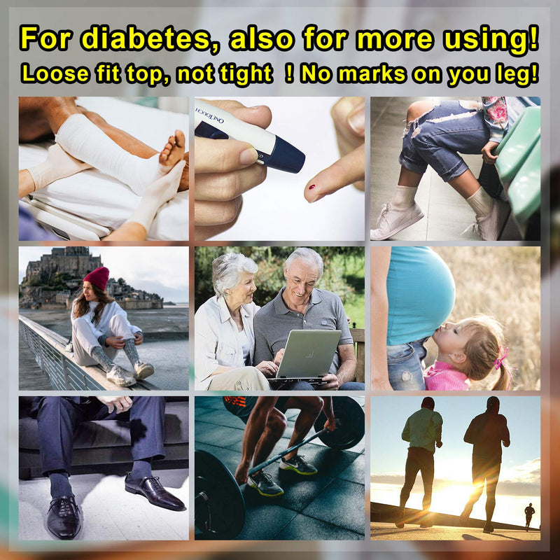 [Australia] - Busy Socks Non-Binding Top Diabetic Socks for Men Women, Thin Soft Crew Mid Calf Socks with Seamless Toe Large 4 Pairs Black/White/Gray/Beige 