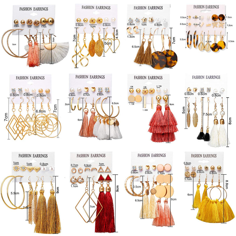 [Australia] - 60/75 Pairs Fashion Colorful Earrings Set with Bohemian Tassel Earrings Layered Ball Dangle Leopard Hoop Stud Jacket Earrings for Women Girls Jewelry Fashion and Valentine Birthday Party Gift. 75pairs 