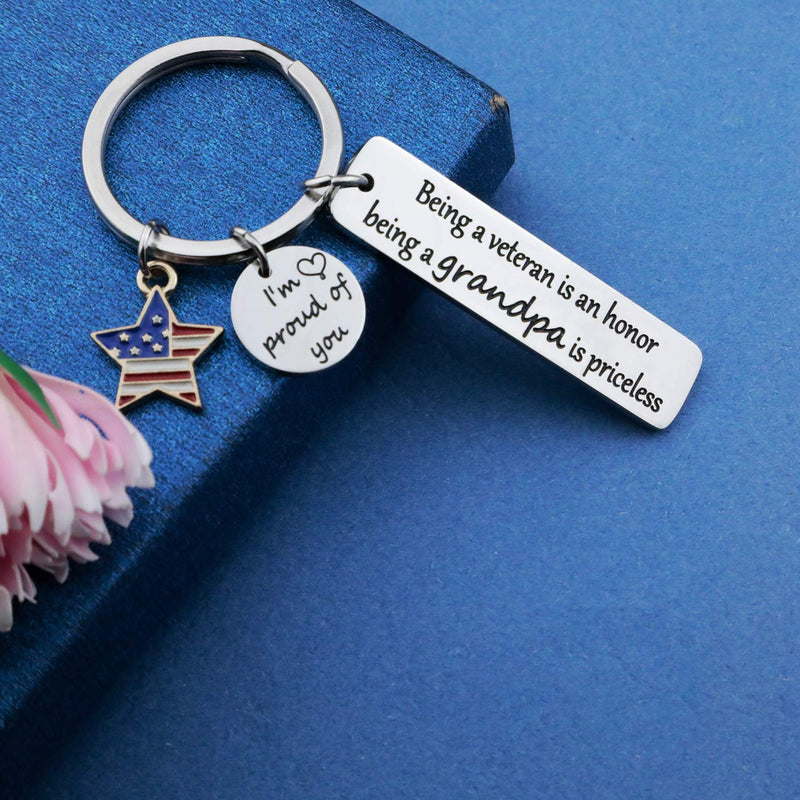 [Australia] - Military Veteran Keychain Military Veteran Gifts USA Flag American Charm Keychain Being A Veteran Is An Honor Being A Grandpa Is Priceless Marine Navy Army Air Force(veteran grandpa-KR) 