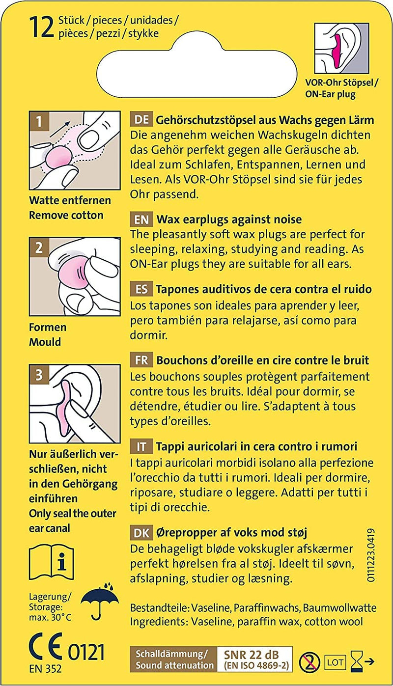 [Australia] - Ohropax Classic Wax Ear Plugs - Moldable Wax Ear Plugs for Sleep, Rest, Noise Reduction - 1 Pack (12 Ear Plugs) 