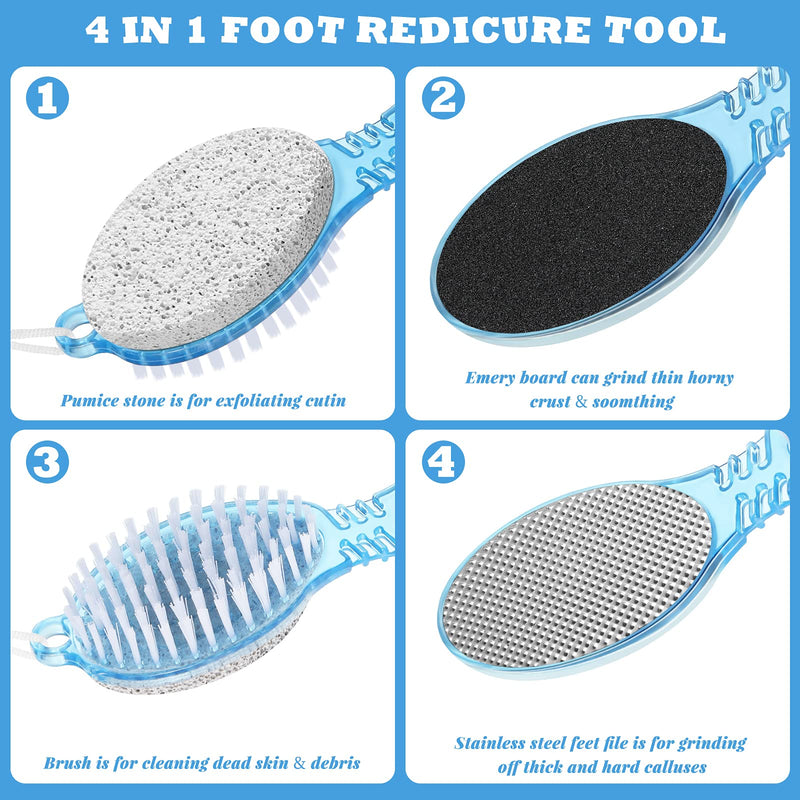 [Australia] - 3 Pieces 4 in 1 Foot Callus Remover, Multi-functional Pedicure Scrubber Exfoliator Tool with Pumice Stone, Hand Toe Nail Cleaning Brush, Foot Rasp for Home Foot Care (Blue) Blue 