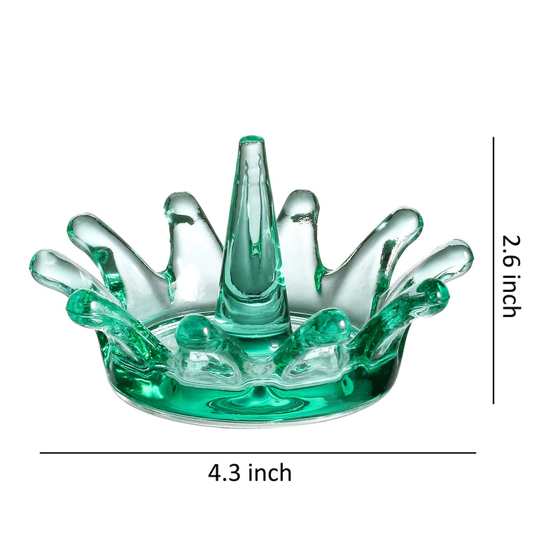 [Australia] - WHOLE HOUSEWARES Crown Shape Glass Ring Holder Dia 4.3inch Glass Jewelry Tray Organizer (Blue) Blue 