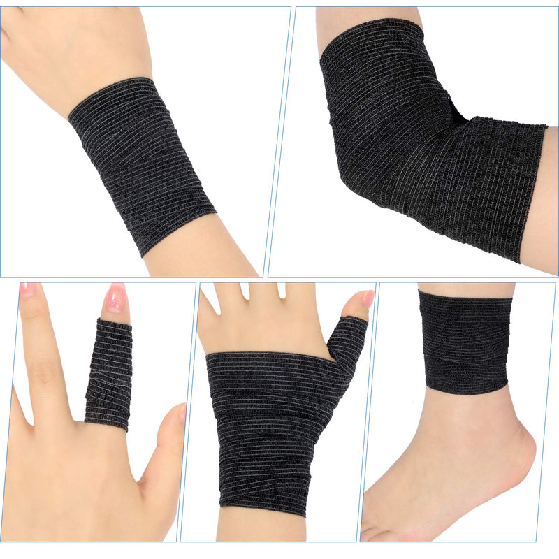 [Australia] - Pangda 12 Pieces Adhesive Bandage Wrap Stretch Self-Adherent Tape for Sports, Wrist, Ankle, 5 Yards Each (1 Inch, Black) 1 Inch (Pack of 12) 