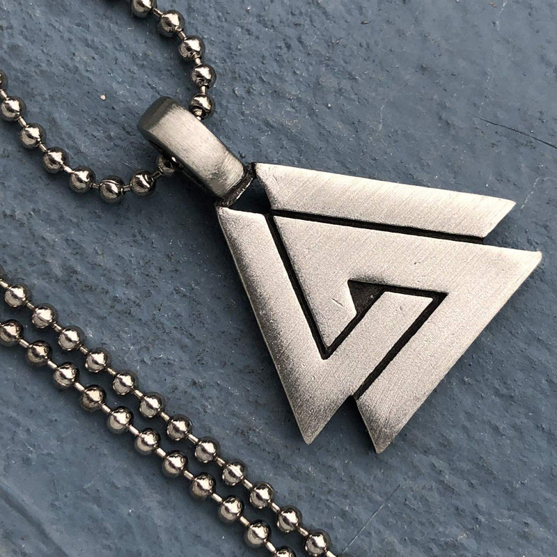 [Australia] - 2 Sided Odin Valknut Celtic Pewter Boys Girls Unisex Men Pendant Necklace Charm w Silver Ball Chain 