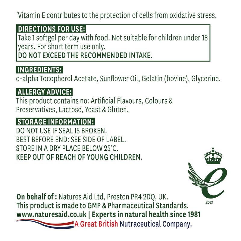 [Australia] - Natures Aid Vitamin E 1000iu, Natural Source, High Strength, 30 Softgel Capsules Single 