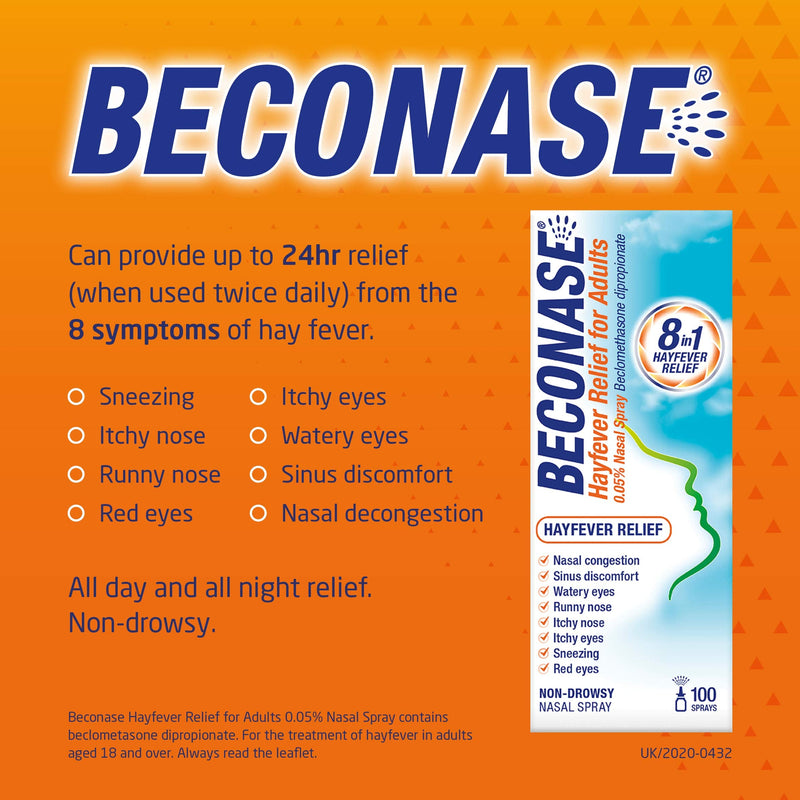 [Australia] - Beconase Hayfever Relief Nasal Spray - 8 in 1 Effective Relief for Allergy Symptoms - Non-drowsy - 100 Sprays,1 Count (Pack of 1) 