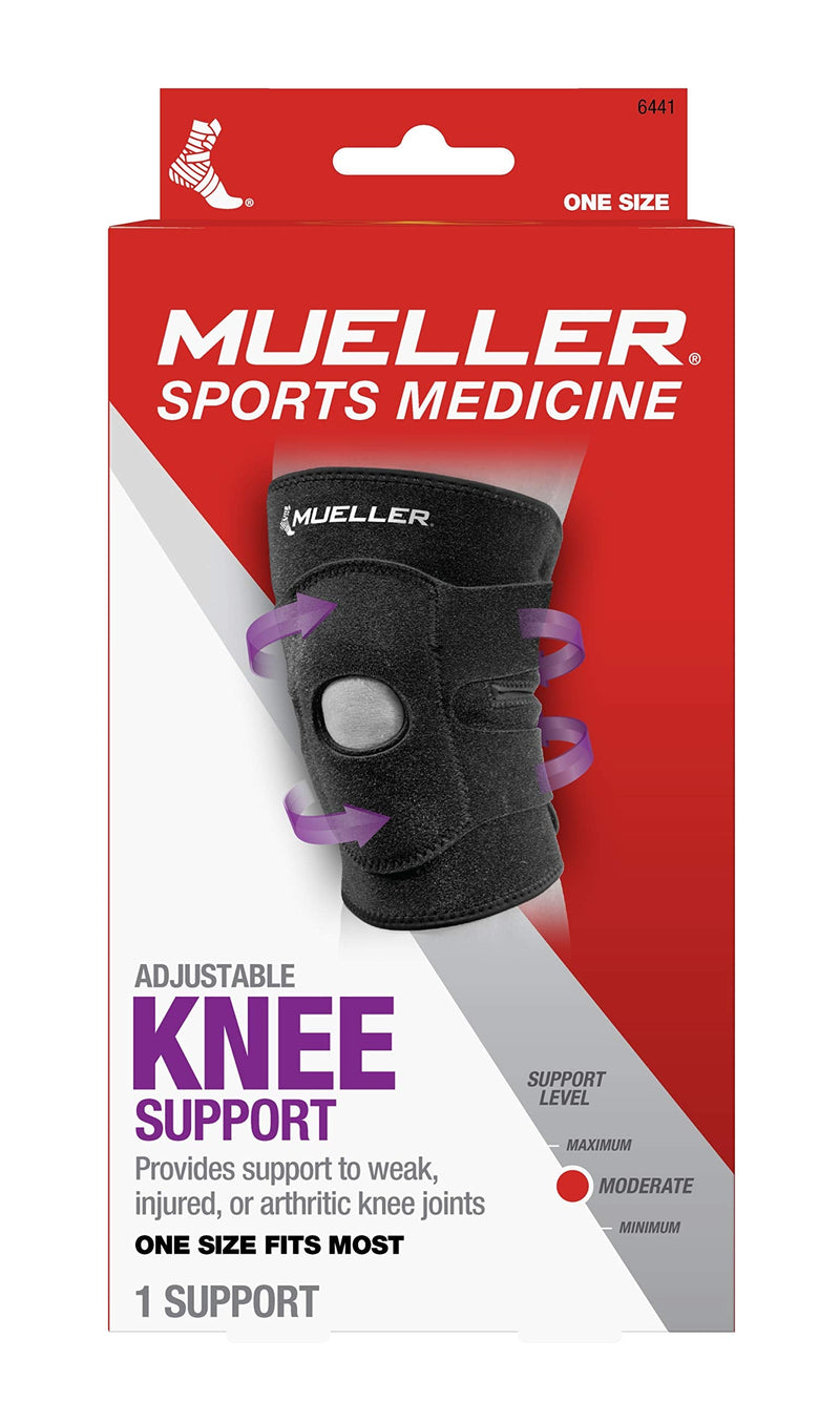[Australia] - Mueller Adjustable Knee Support, Black, One Size | Adjustable Knee Brace Fits knee circumference up to 20 in (50 cm) 