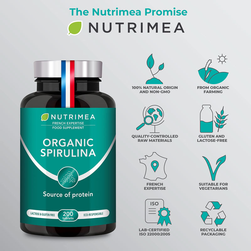 [Australia] - Organic Spirulina Tablets (200 x 500mg) - Rich in Protein, Vitamins, Antioxidants, Iron, Low Calories - 19% of Phycocyanin - Strengthens Hair and Nails - French Expertise 