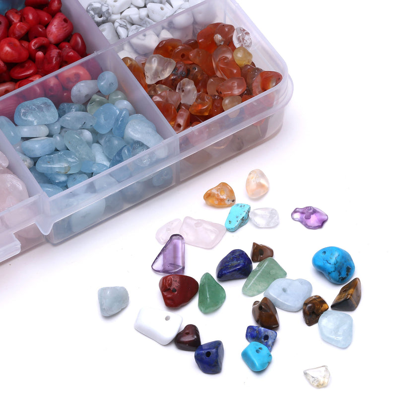 [Australia] - Gemstone Beads, BRCbeads Natural Chips 15 Color Assorted Box Loose Beads 7~8mm Crystal Energy Stone Healing Power for Jewelry Making(Plastic Box is Included) 