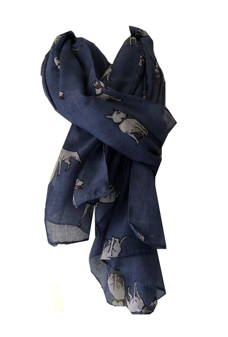 [Australia] - English bull terrier dog ladies scarf/wrap, great present/gift for dog lovers. Denim blue 