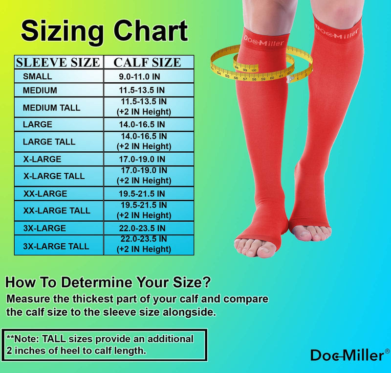 [Australia] - Doc Miller Open Toe Compression Socks 1 Pair 20-30mmHg Support Circulation Recovery Shin Splints Varicose Veins Red XX-Large 