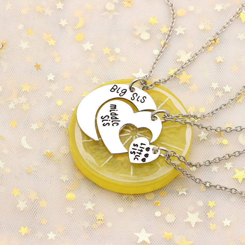 [Australia] - AGR8T 3pcs Pendant Necklace Set Big Middle Little Sister Charm Broken Heart Gifts for Sister Best Friend 