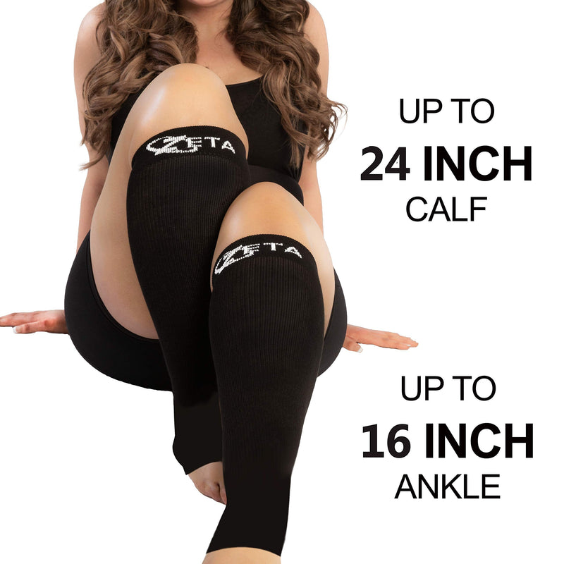 [Australia] - Zeta Socks Open Toe XXL 24 Inch Wide Calf Plus Size Compression 20-30 mmHg for Fatigue, Pain, Leg Swelling, Soothing Comfy Gradient Support, Prevents Swelling, Pain, Edema, DVT (1 Pair) Black 