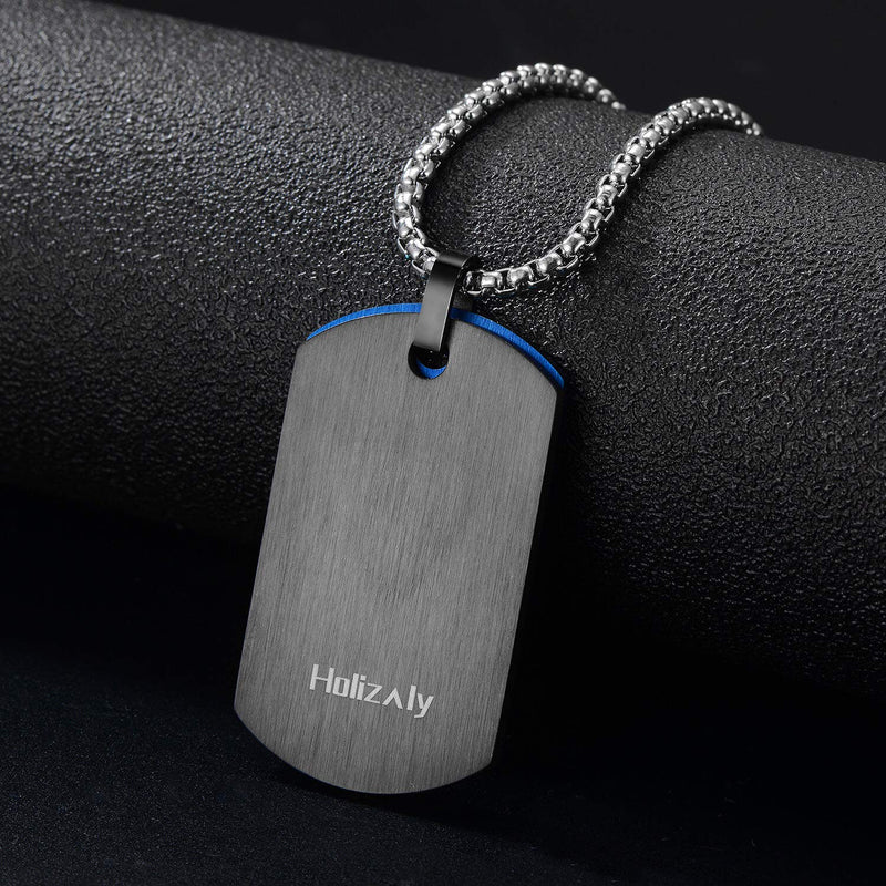 [Australia] - Holizaly Personalized Fashion Stainless Steel Necklace Dog tag, Black Silver and Blue with 23-inch Chain, high-end Gift Box 