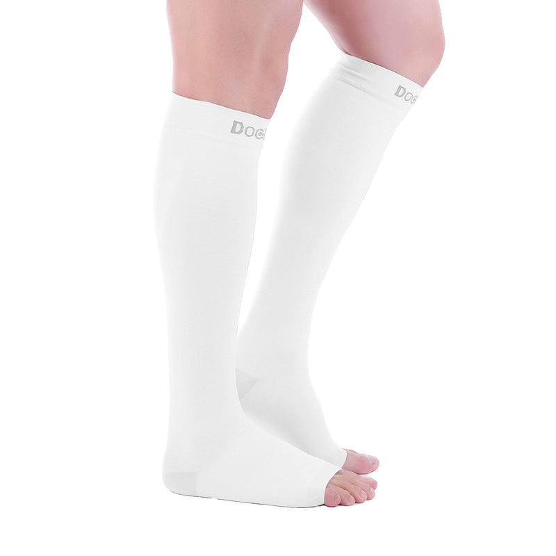 [Australia] - Doc Miller Open Toe Compression Socks 1 Pair 15-20 mmHg Firm Support White Large 