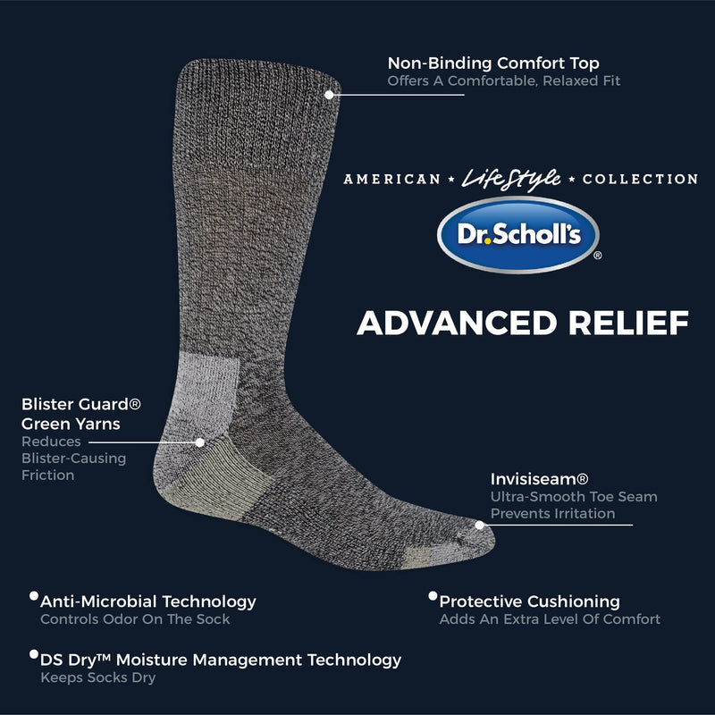 [Australia] - Dr. Scholl's Men's Advanced Relief Casual Crew Socks - 2 & 3 Pair Packs 7-12 Khaki 