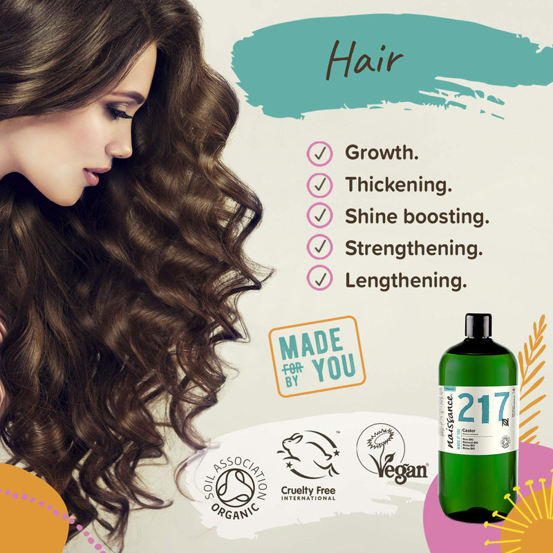 [Australia] - Naissance Certified Organic Castor Oil (no. 217) 1 Litre ‚Äì 100% Pure, Cold Pressed , Unrefined ‚Äì For Eyelashes, Hair, Eyebrows, Beard Growth, Nails, Skin, Massage ‚Äì Natural, Vegan, Hexane Free, No GMO 